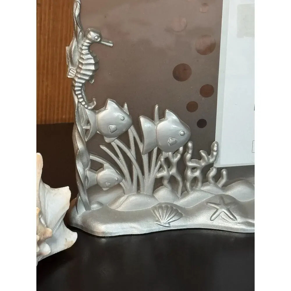 3D Ocean Beach Shells Glass Photo Frame 3.5”x5” Coastal Nautical Decor